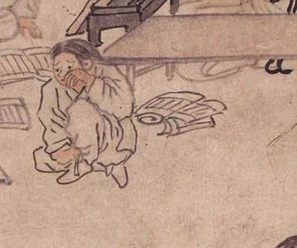 체벌 상황인데, 정작 체벌은 없다. 아이는 자기의 잘못을 알고 반성하고 있다. 훌쩍이는 것은 반성한다는 표현이며 스스로 대님을 풀어 자책하며 수양하는 것이다. [사진 제공 – 심규섭]