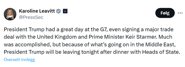 레빗 백악관 대변인 X 계정 갈무리.