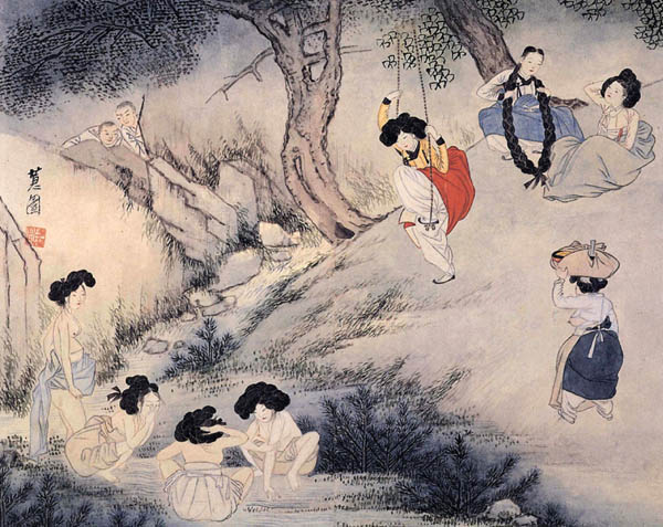 신윤복의 단오 풍정, 단오 제목 때문에 그림의 본질을 놓치고 있다. 여성성, 음기를 발산하는 다양한 여성의 모습을 모아 그렸다. [사진 제공 - 심규섭]