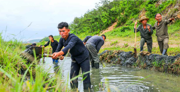 황해남도 옹진군 장송농장의 배수시설 정비 [사진-노동신문]