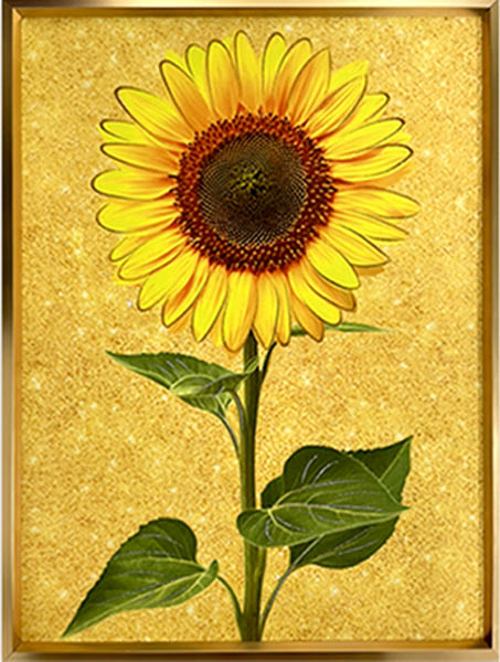 현대에도 부적 같은 그림이 유행한다. 돈 버는 그림이라고 알려진 해바라기 그림이다. 액자도 금색, 배경도 금화로 만들었다. 이런 그림을 걸어놓는다고 부자가 되겠나. 현실적인 실천이 없으면 아무 효험이 없다. [사진 제공 - 심규섭]