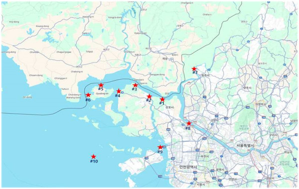 정부가 4일 평산 우라늄 정련공장 폐수 서해유입 우려에 대한 관계부처 합동 특별실태조사를 실시한다. 빨간 점은 10개 조사 정점 [사진-통일부 제공]