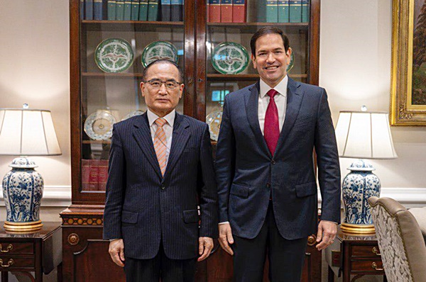 7일 워싱턴에서 만난 위성락 안보실장과 루비오 미 국무장관. [사진-대통령실]