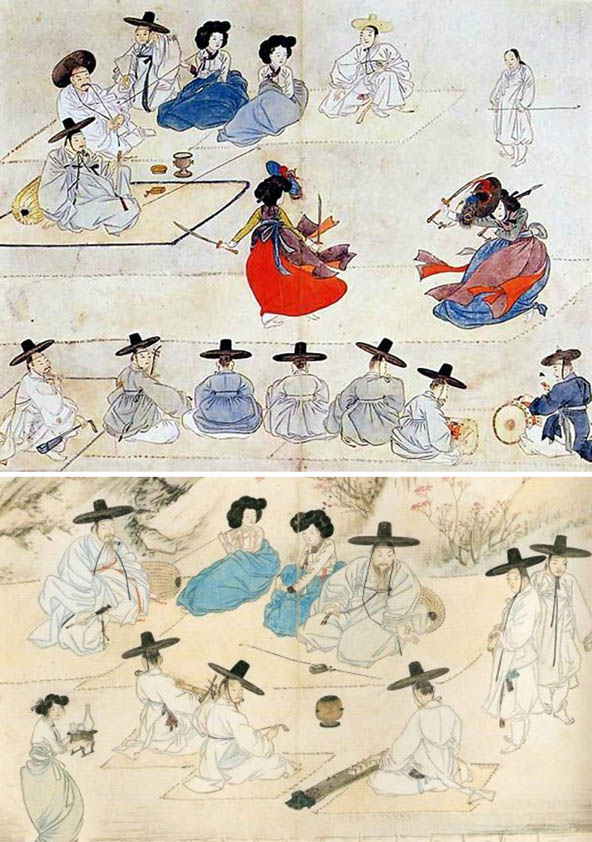 혜원 신윤복 그림 속의 삼현육각. 부르면 어디든 달려가는 삼현육각은 돈을 받고 활동하는 독립악단이다. [사진 제공 – 심규섭]