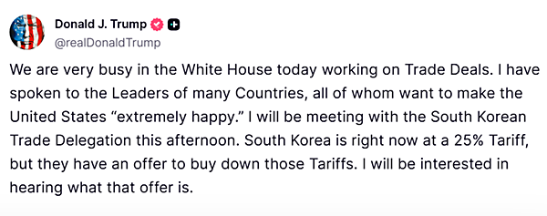 30일자 트루스소셜 트럼프 계정 갈무리.