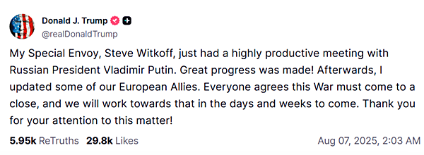 트루스소셜 트럼프 계정 갈무리.