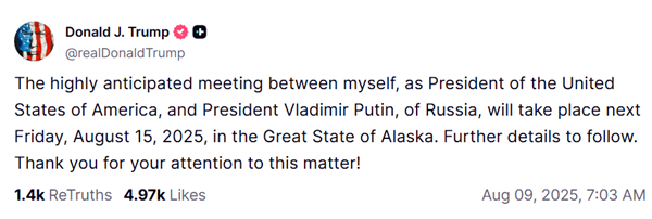 트루스소셜 트럼프 계정 갈무리.