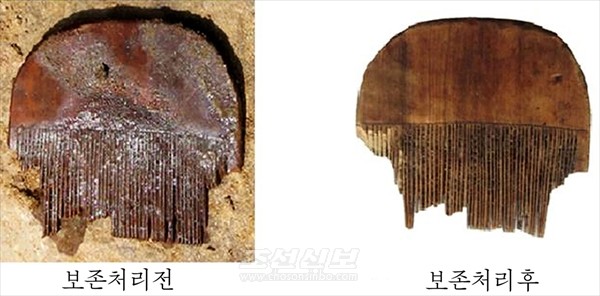림흥동 고구려우물 유적에서 나온 참빗유물을 보존처리하였다. [사진-조선신보 갈무리]