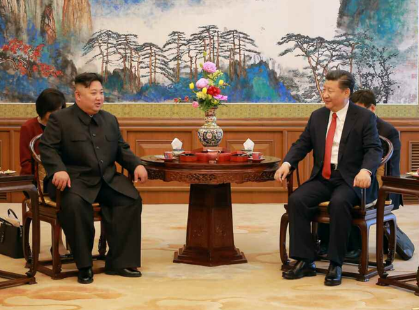 2018년 6월 20일 중국 베이징 댜오위타이(钓鱼台, 어조대)에서 3차 북중 정상회담을 진행한 김정은 국무위원장과 시진핑 주석 [사진-노동신문]