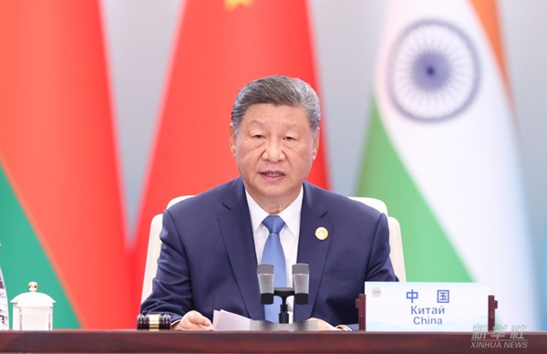 1일 톈진 SCO 정상회의에서 발언하는 시진핑 중국 국가주석. [사진 갈무리-신화통신]