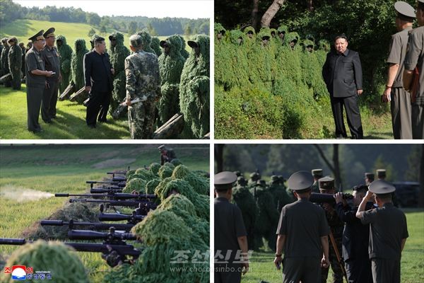 김정은 위원장이 12일 평양지구 제38훈련기지를 방문하고 수도경비사령부 관하 저격수구분대와 중앙안전기관 특별기동대 저격수구분대 사이의 사격경기를 참관했다. [사진-조선신보에서 재인용]