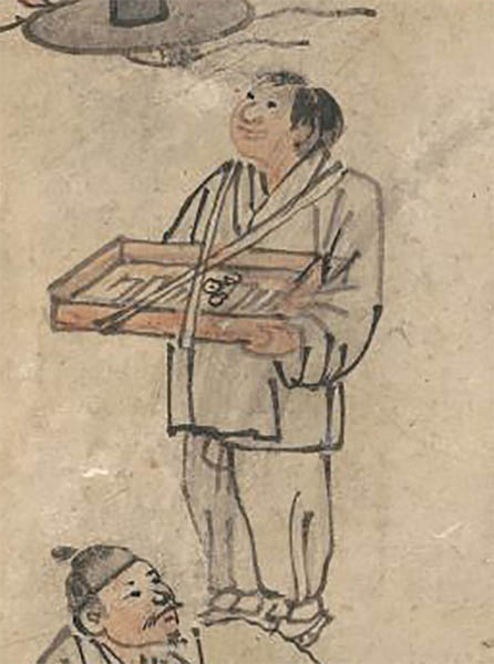 엿장수 총각의 모습. 상투를 틀지 않은 총각이다. 코가 크고 덩치가 크다. [사진 제공 - 심규섭]