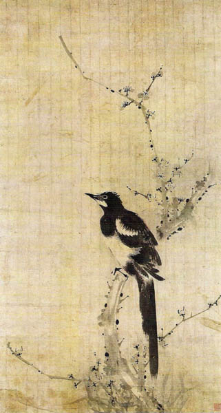 조속/고매서작/종이에 먹/100*55.5cm/17세기 조선/간송미술관 소장. 오래된 매화나무 가지 위에 앉은 상서로운 까치란 뜻이다. 평범한 까치를 고귀하고 특별한 존재로 본 규정했다. 매화는 어려운 현실에서도 신념을 지키고 실천한다는 의미이다. 까치는 양심을 지키고 실천하는 것이, 진정한 삶의 즐거움, 보람이라는 뜻이다. [사진 제공 – 심규섭]