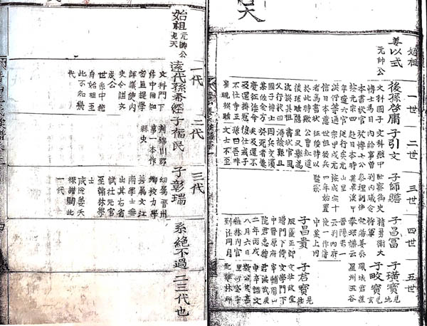 (왼쪽) 1761년 [진주강씨세보] 청주보 별록, 목판본. (오른쪽)1761년 [진주강씨세보] 청주보, 9권9책, 목판본. [사진제공 이양재]