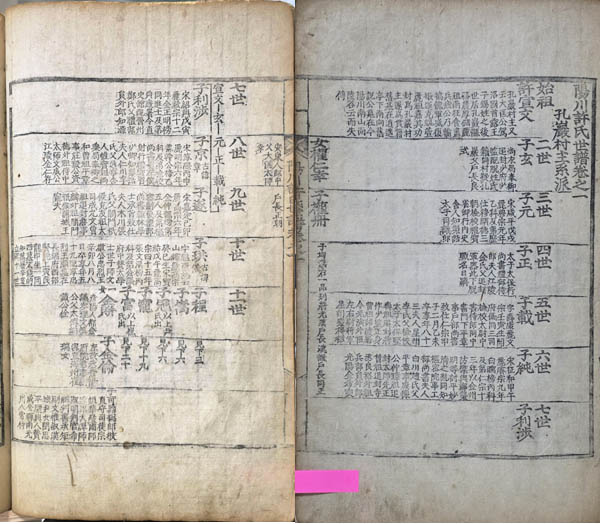 [양천허씨족보] 권지1, 1808년대, 목판본, 10권10책. [사진 제공 – 이양재]