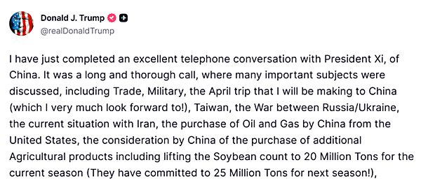 4일자 트럼프 미 대통령의 '트루스소셜' 게시글.