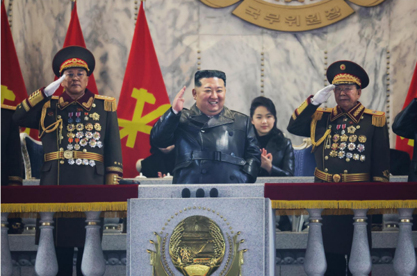 김일성광장에서 진행된 제9차당대회기념 열병식에 참석한 김정은 총비서 [사진-노동신문]