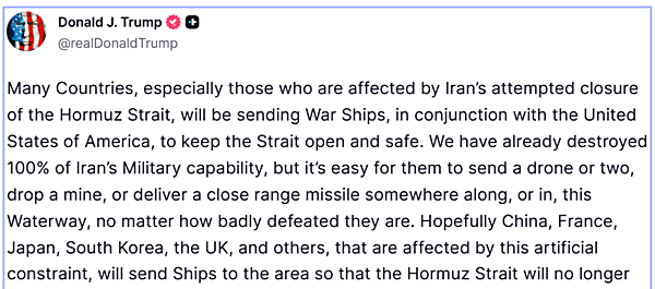 14일자 트럼프 미 대통령의 트루스소셜 메시지.