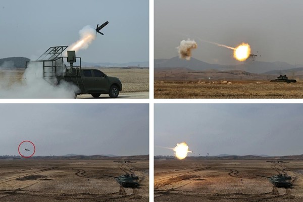 신형 주력탱크의 대전차미사일 요격능력 시험 [사진-노동신문]