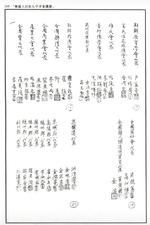 『한국인민치태평양회의서』 명단 부분, 1921년 [사진-이양재 제공]