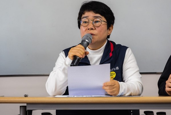 이미선 민주노총 부위원장이 기조발언을 하고 있다. [사진제공-민주노총]