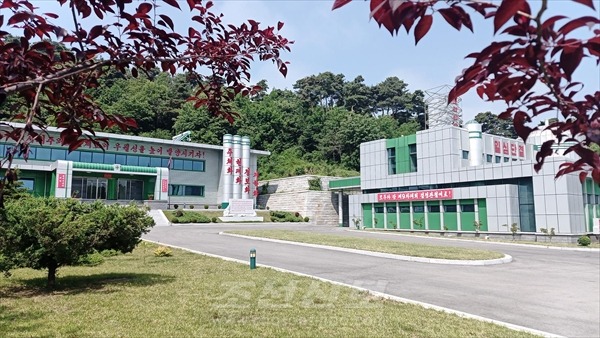 평양 형제산구역 신미동의 산언덕에 자리잡고 있는 보건산소공장 전경. [사진-조선신보 갈무리]