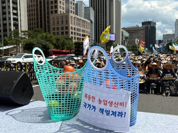 농민의 길이 산지에서 공수해 온 양파. '폭등한 농업생산비 국가가 책임져라!'&nbsp; [사진-통일뉴스 서영빈 기자]